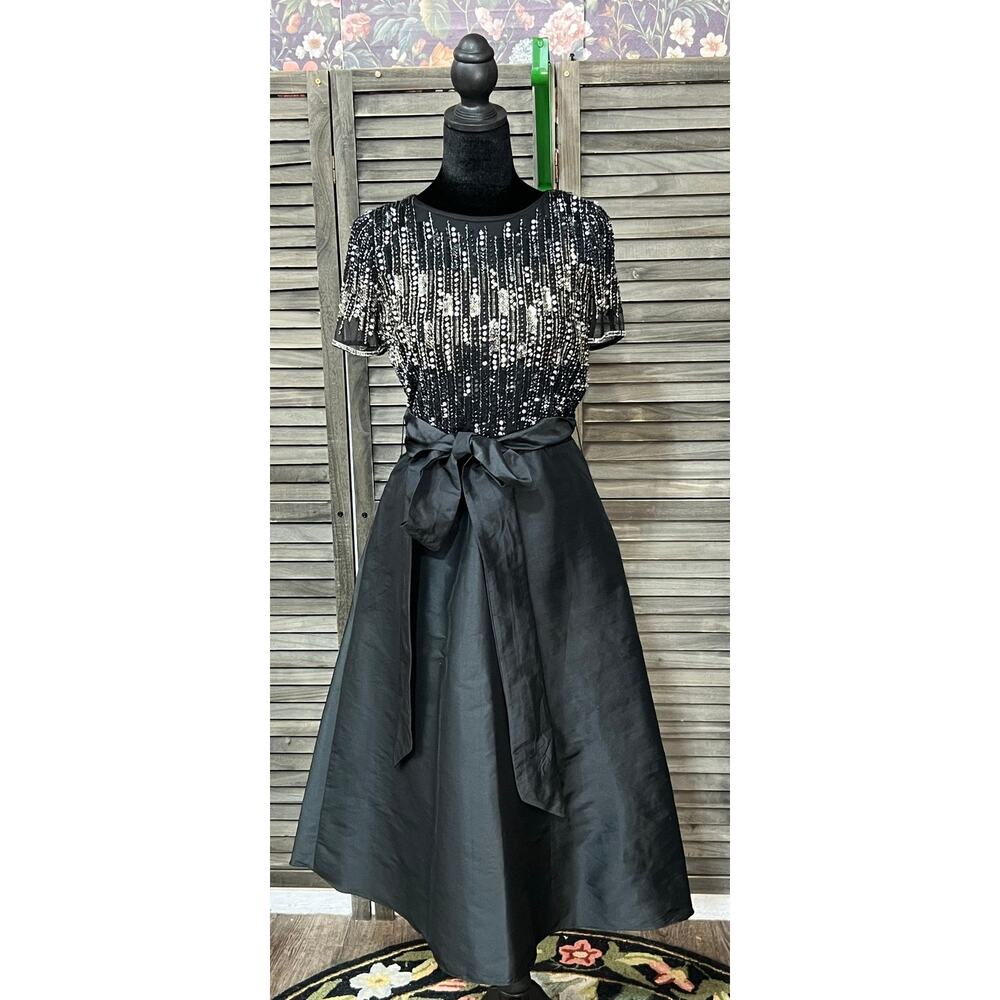 Pisarro Nights Sequin Bodice A Line Midi Dress Formal Wedding Guest Size 2